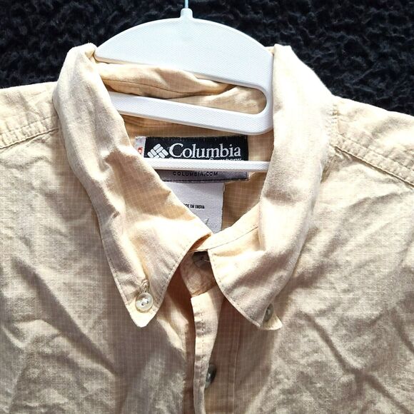 Columbia Sports Wear Mens Button Up Shirt Yellow Size Medium 100% Cotton Pockets - Picture 8 of 12